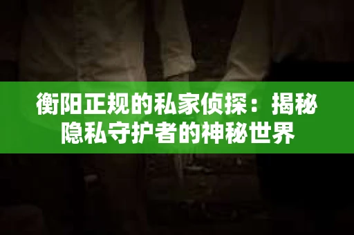 衡阳正规的私家侦探：揭秘隐私守护者的神秘世界